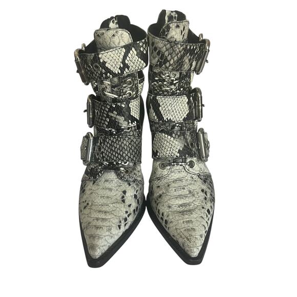 Jeffrey Campbell Caceres Buckle Snake Embossed Ankle Boots Size 6.5 - Picture 4 of 15